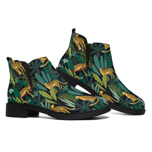 Tropical Jaguar Pattern Print Flat Ankle Boots