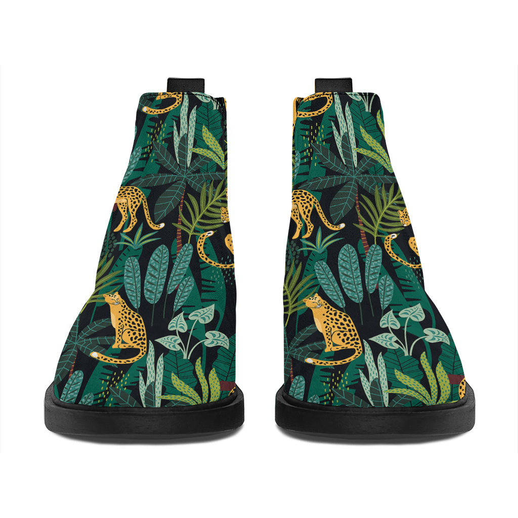 Tropical Jaguar Pattern Print Flat Ankle Boots