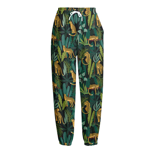 Tropical Jaguar Pattern Print Fleece Lined Knit Pants