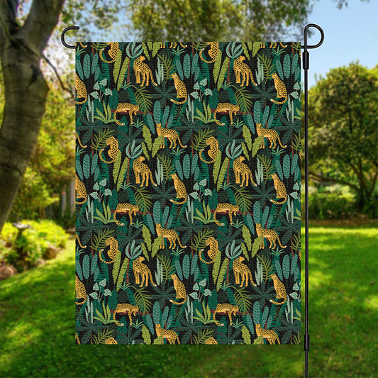 Tropical Jaguar Pattern Print Garden Flag
