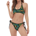 Tropical Jaguar Pattern Print Halter Scoop Tie Side Bikini