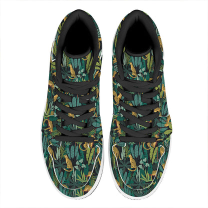 Tropical Jaguar Pattern Print High Top Leather Sneakers