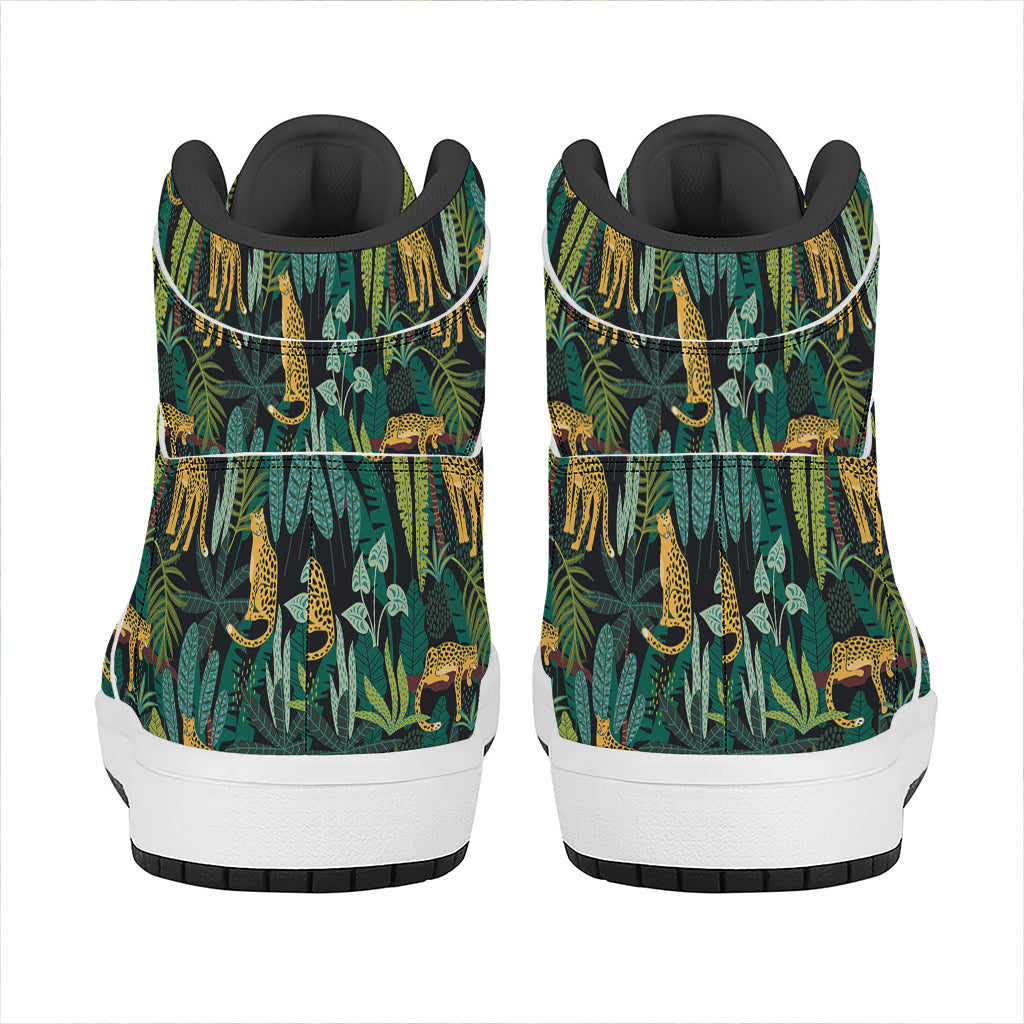 Tropical Jaguar Pattern Print High Top Leather Sneakers