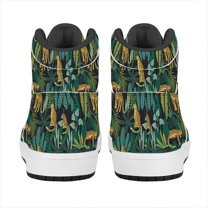 Tropical Jaguar Pattern Print High Top Leather Sneakers