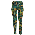 Tropical Jaguar Pattern Print High-Waisted Pocket Leggings