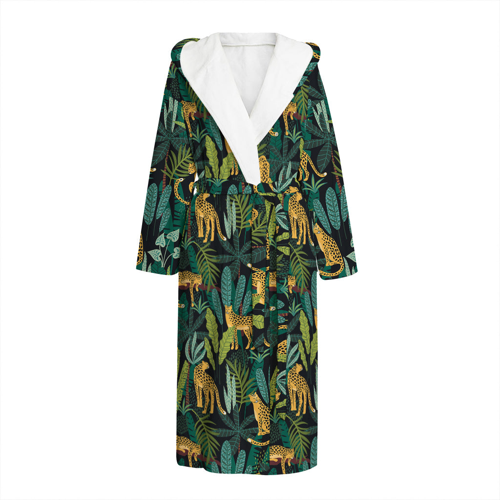 Tropical Jaguar Pattern Print Hooded Bathrobe