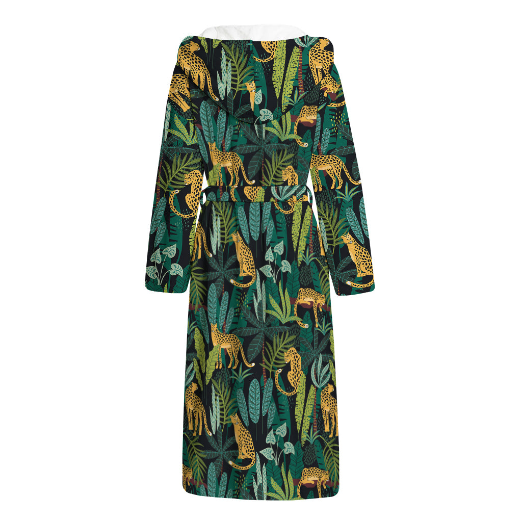 Tropical Jaguar Pattern Print Hooded Bathrobe