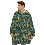 Tropical Jaguar Pattern Print Hoodie Blanket