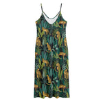 Tropical Jaguar Pattern Print Jersey Midi Cami Dress