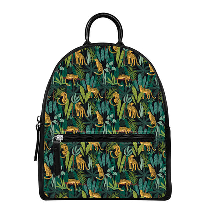 Tropical Jaguar Pattern Print Leather Backpack