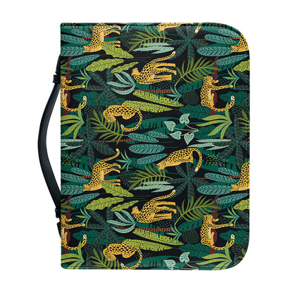 Tropical Jaguar Pattern Print Leather Bible Cover