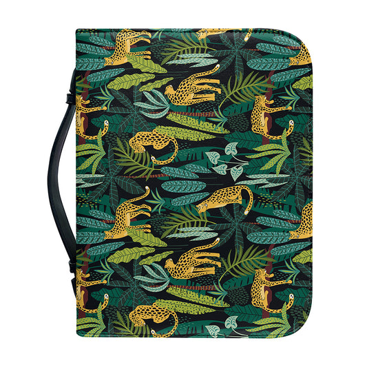 Tropical Jaguar Pattern Print Leather Bible Cover