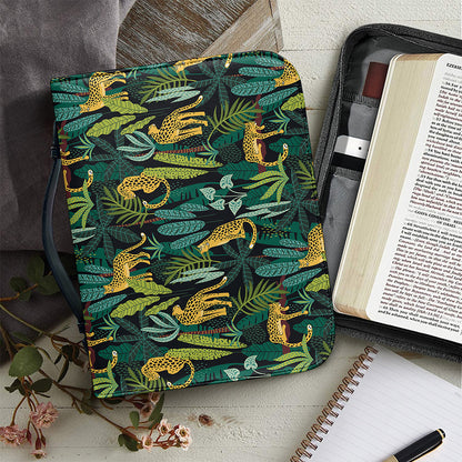 Tropical Jaguar Pattern Print Leather Bible Cover