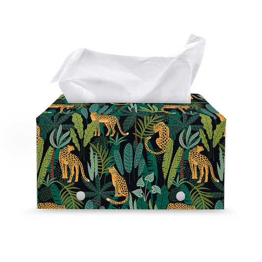 Tropical Jaguar Pattern Print Leather Tissue Box Cover