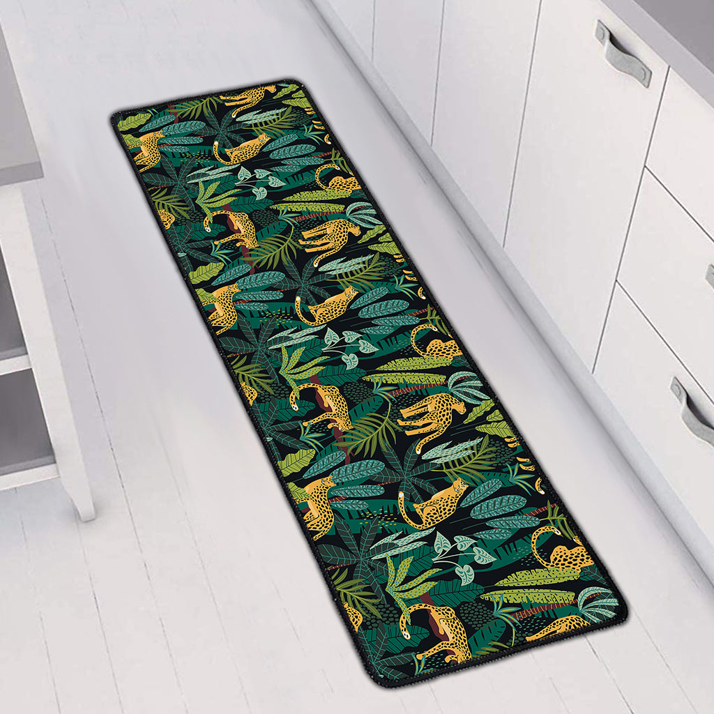 Tropical Jaguar Pattern Print Long Kitchen Mat