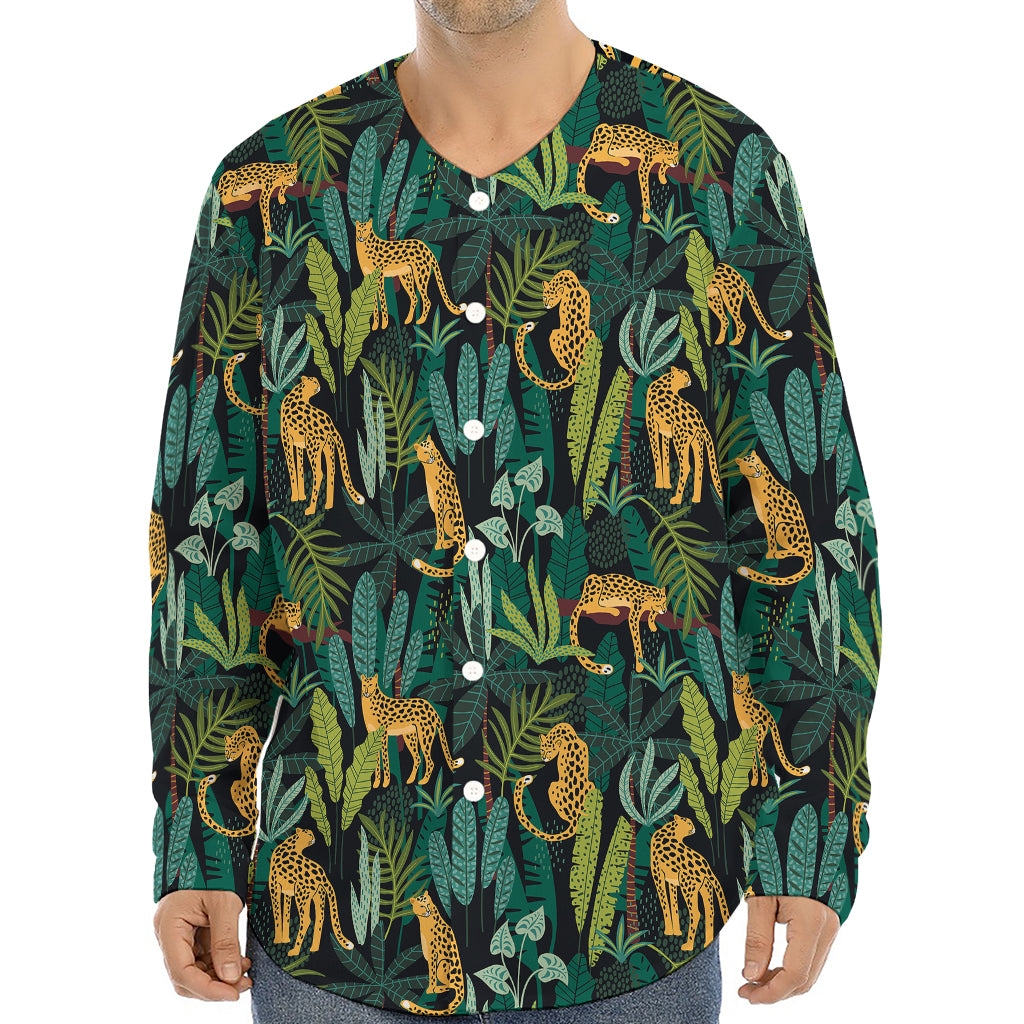 Tropical Jaguar Pattern Print Long Sleeve Baseball Jersey