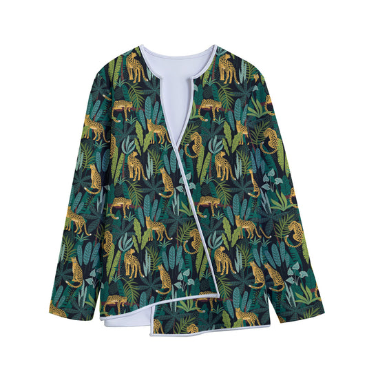 Tropical Jaguar Pattern Print Long Sleeve Short Coat