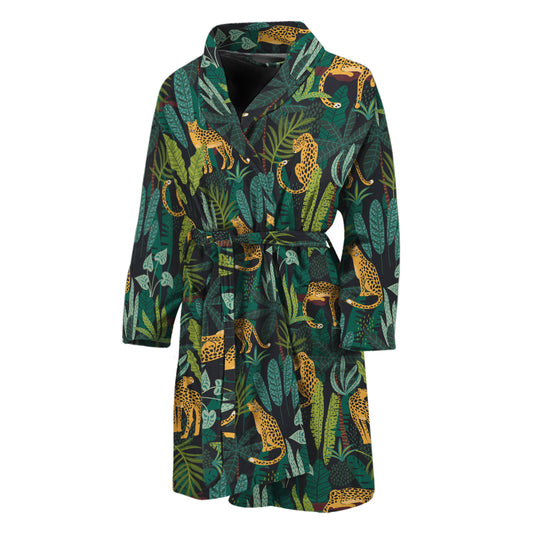 Tropical Jaguar Pattern Print Men's Bathrobe