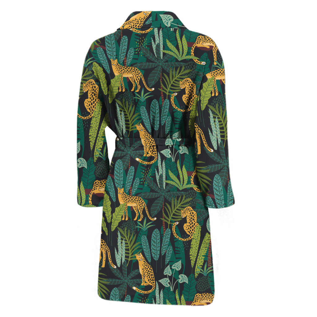Tropical Jaguar Pattern Print Men's Bathrobe