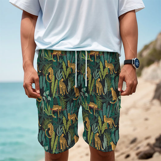 Tropical Jaguar Pattern Print Men's Cargo Shorts