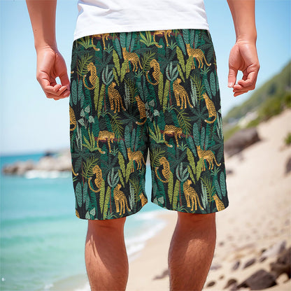 Tropical Jaguar Pattern Print Men's Cargo Shorts