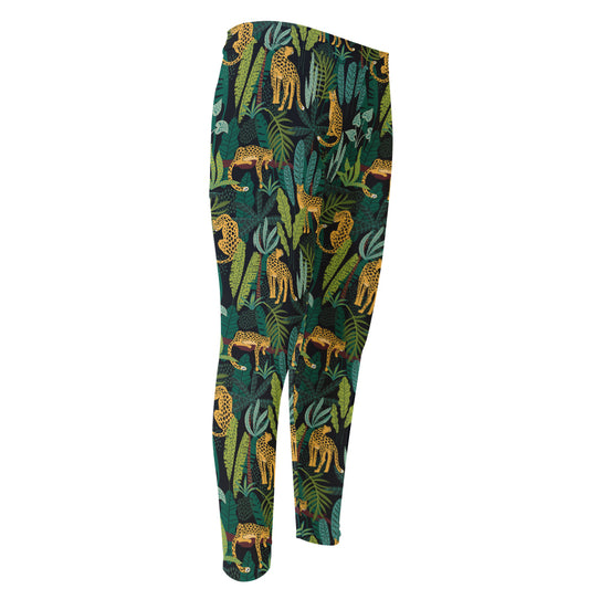 Tropical Jaguar Pattern Print Men's Compression Pants
