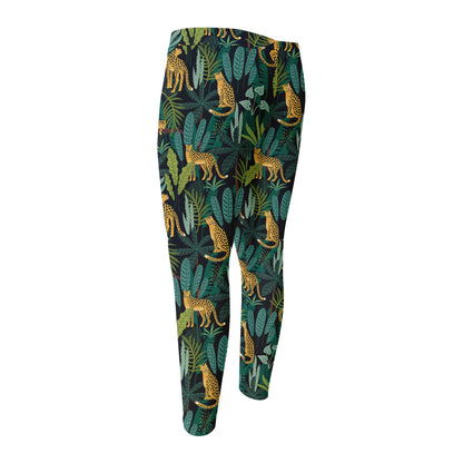 Tropical Jaguar Pattern Print Men's Compression Pants