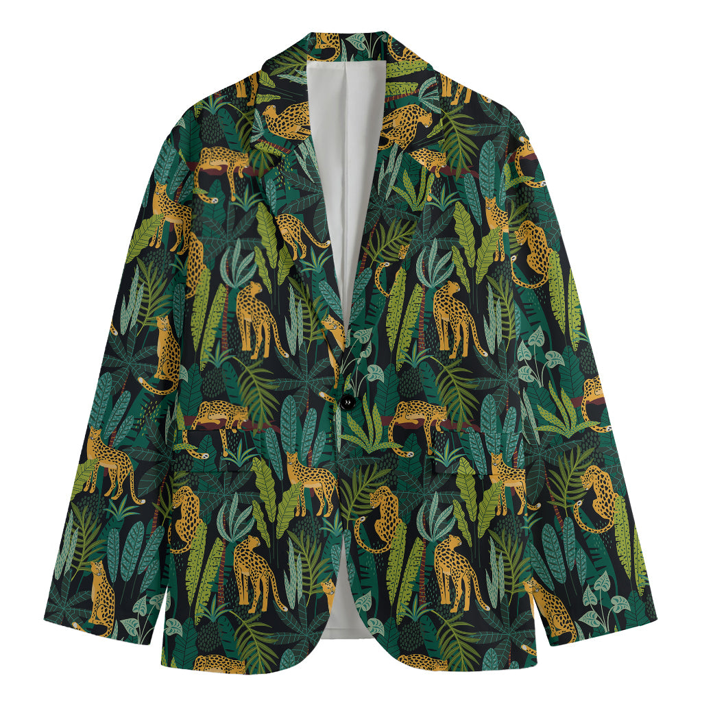 Tropical Jaguar Pattern Print Men's Cotton Blazer