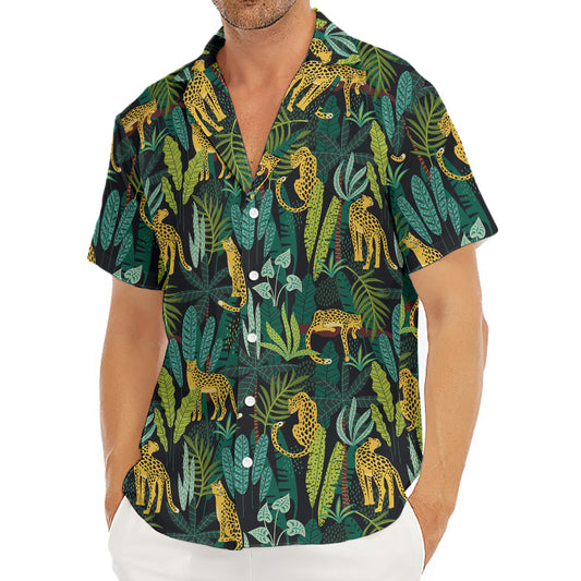 Tropical Jaguar Pattern Print Men's Deep V-Neck Shirt