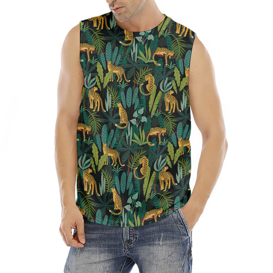 Tropical Jaguar Pattern Print Men's Fitness Tank Top