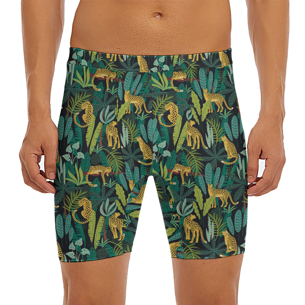 Tropical Jaguar Pattern Print Men's Long Boxer Briefs