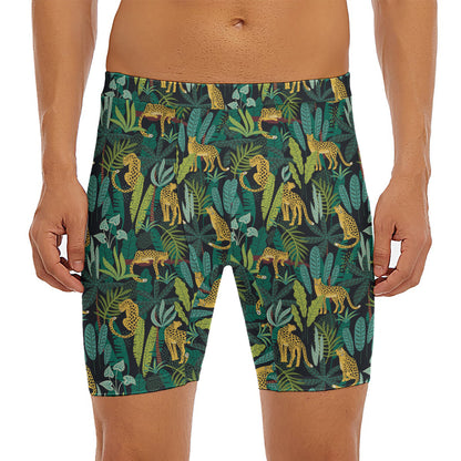 Tropical Jaguar Pattern Print Men's Long Boxer Briefs