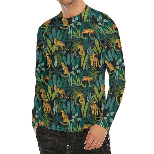 Tropical Jaguar Pattern Print Men's Long Sleeve Rash Guard