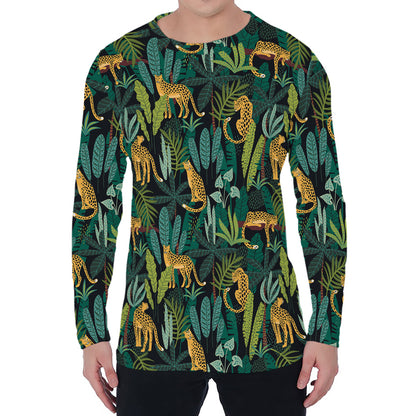 Tropical Jaguar Pattern Print Men's Long Sleeve T-Shirt