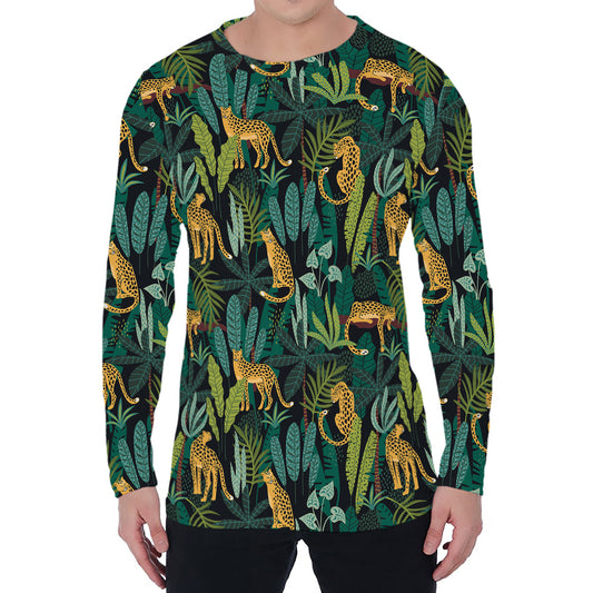 Tropical Jaguar Pattern Print Men's Long Sleeve T-Shirt