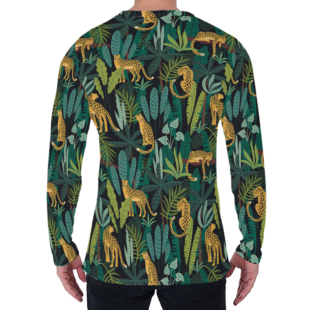 Tropical Jaguar Pattern Print Men's Long Sleeve T-Shirt
