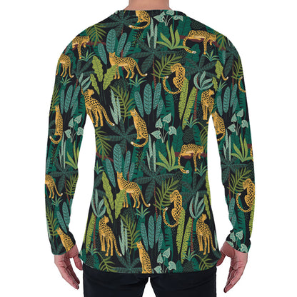Tropical Jaguar Pattern Print Men's Long Sleeve T-Shirt