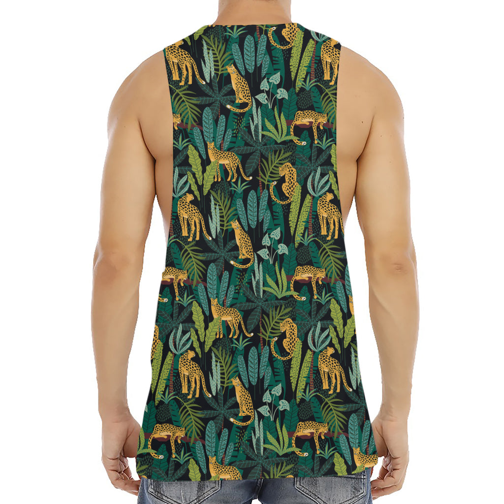 Tropical Jaguar Pattern Print Men's Muscle Tank Top