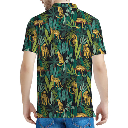 Tropical Jaguar Pattern Print Men's Polo Shirt