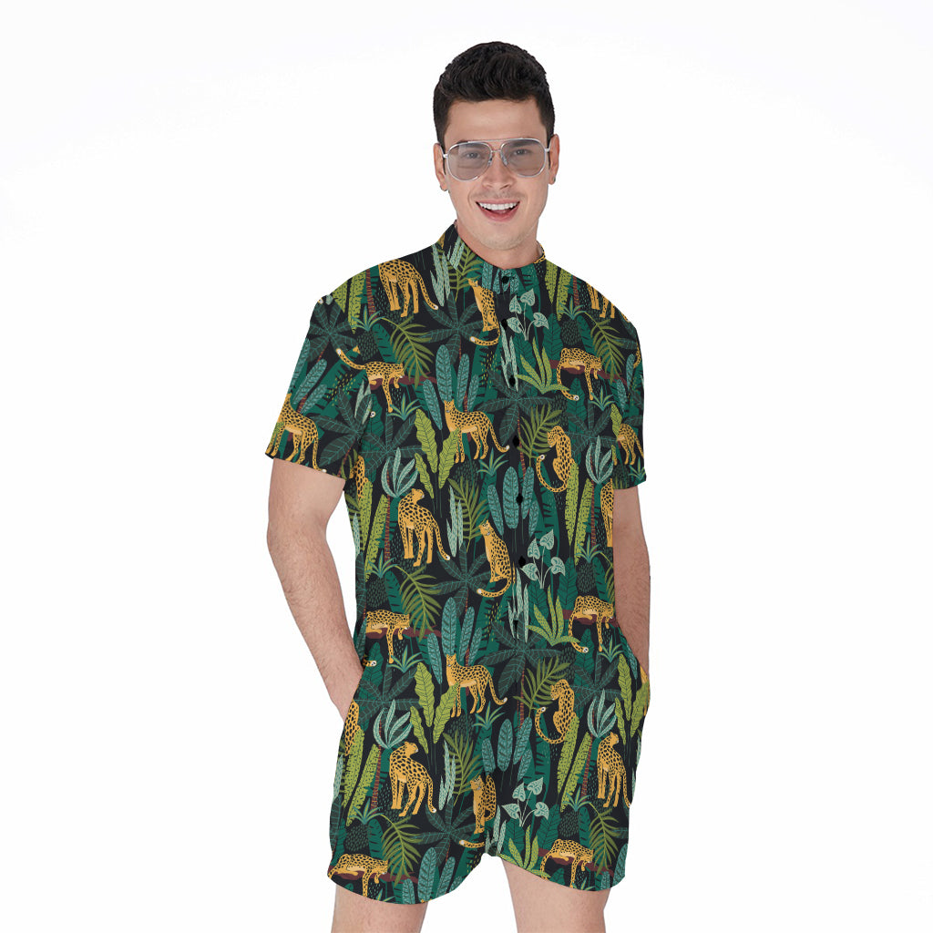 Tropical Jaguar Pattern Print Men's Rompers