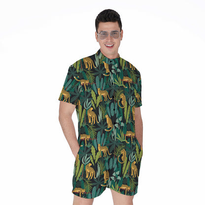 Tropical Jaguar Pattern Print Men's Rompers