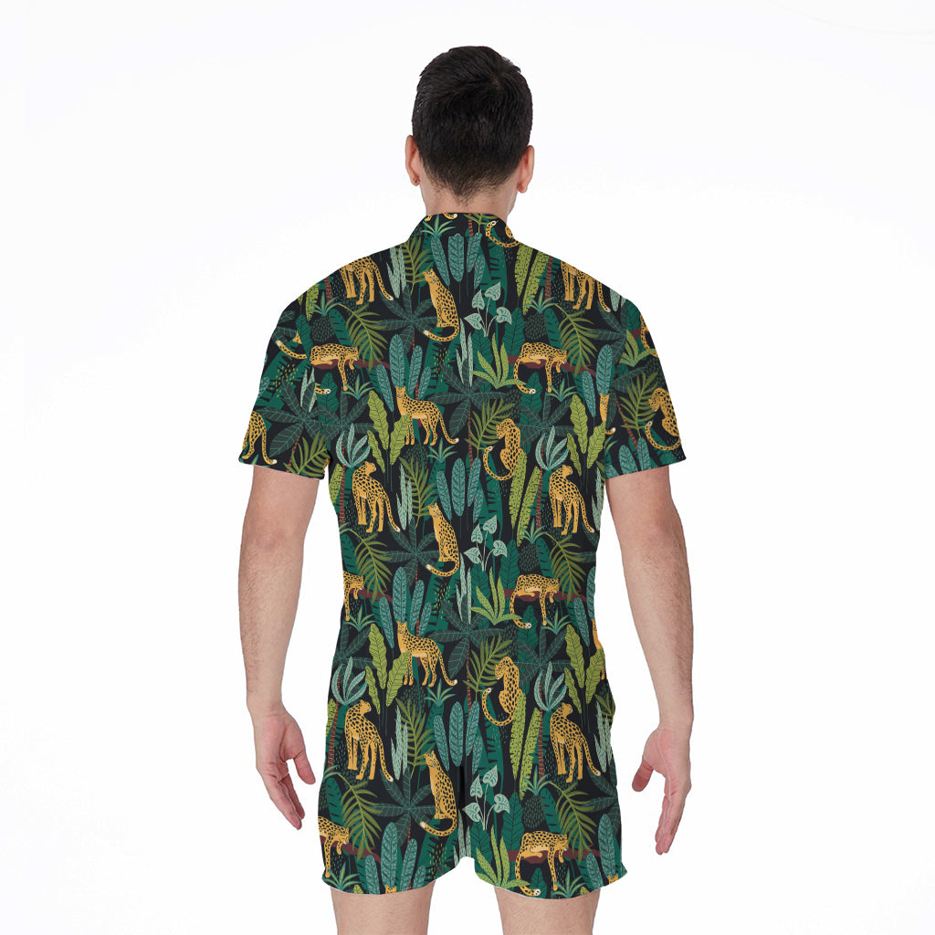 Tropical Jaguar Pattern Print Men's Rompers