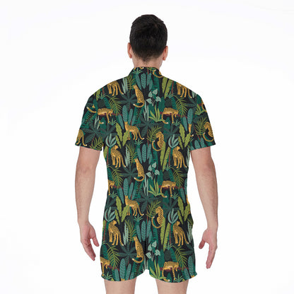 Tropical Jaguar Pattern Print Men's Rompers