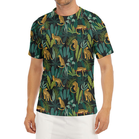 Tropical Jaguar Pattern Print Men's Short Sleeve Rash Guard