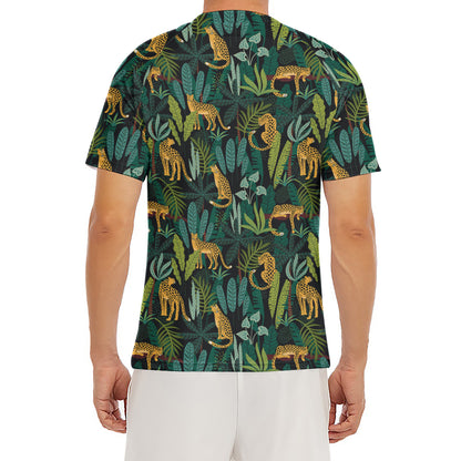 Tropical Jaguar Pattern Print Men's Short Sleeve Rash Guard