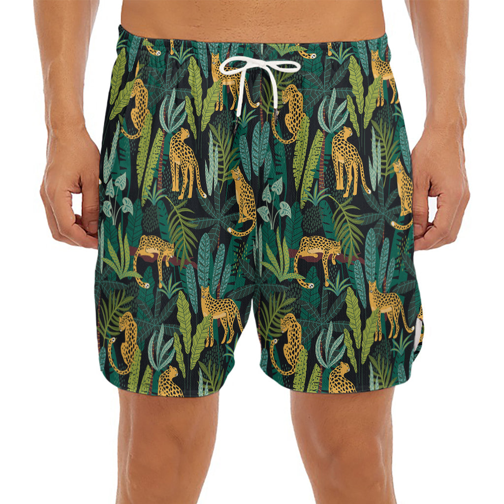 Tropical Jaguar Pattern Print Men's Split Running Shorts