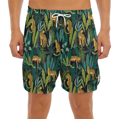 Tropical Jaguar Pattern Print Men's Split Running Shorts
