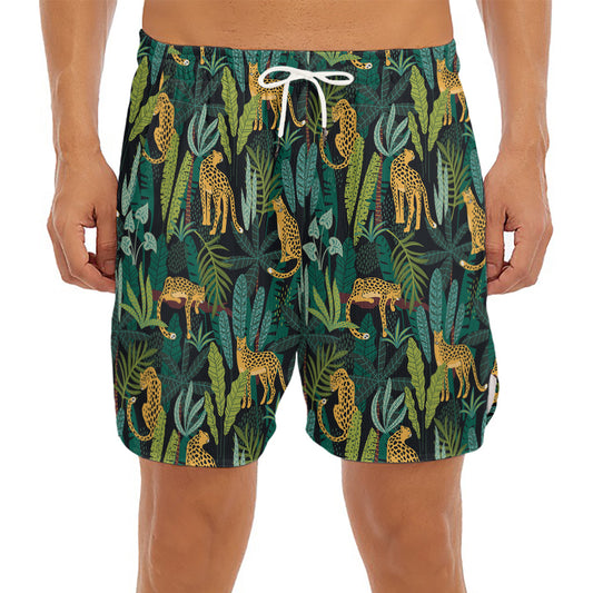 Tropical Jaguar Pattern Print Men's Split Running Shorts