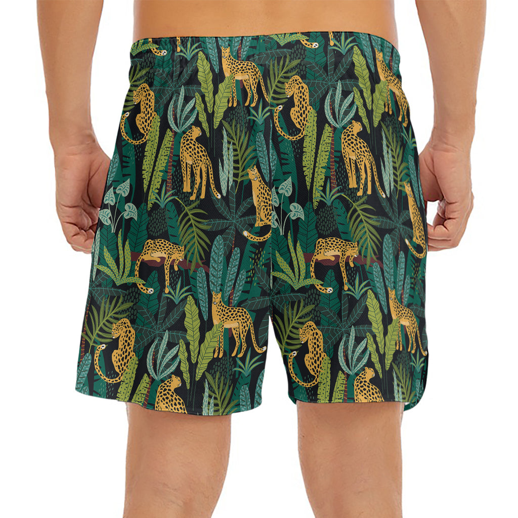 Tropical Jaguar Pattern Print Men's Split Running Shorts