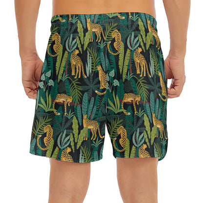 Tropical Jaguar Pattern Print Men's Split Running Shorts